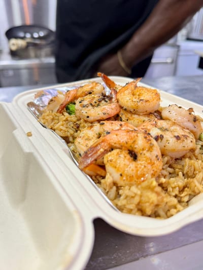 Cook'd — garlic shrimp over fried rice