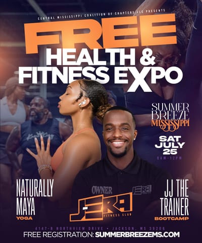 Free Health and Fitness Expo flyer — Saturday July 25, 8 AM to 12 PM, JERA Fitness Club
