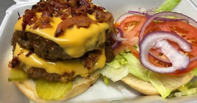 Ray's To Go BBQ — stacked bacon double cheeseburger